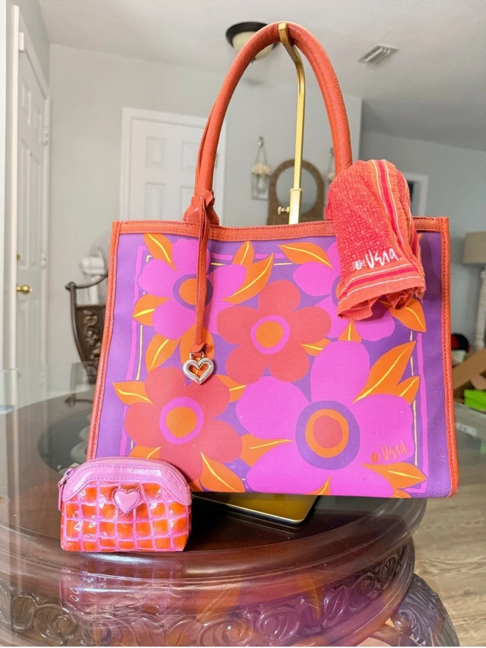 Brighton and Vera Collab Floral Canvas Tote Bag with scarf and coin pouch set
